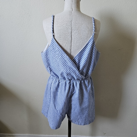 Purple Snow Linen Blend White / Blue Striped Romper XL - Picture 5 of 8